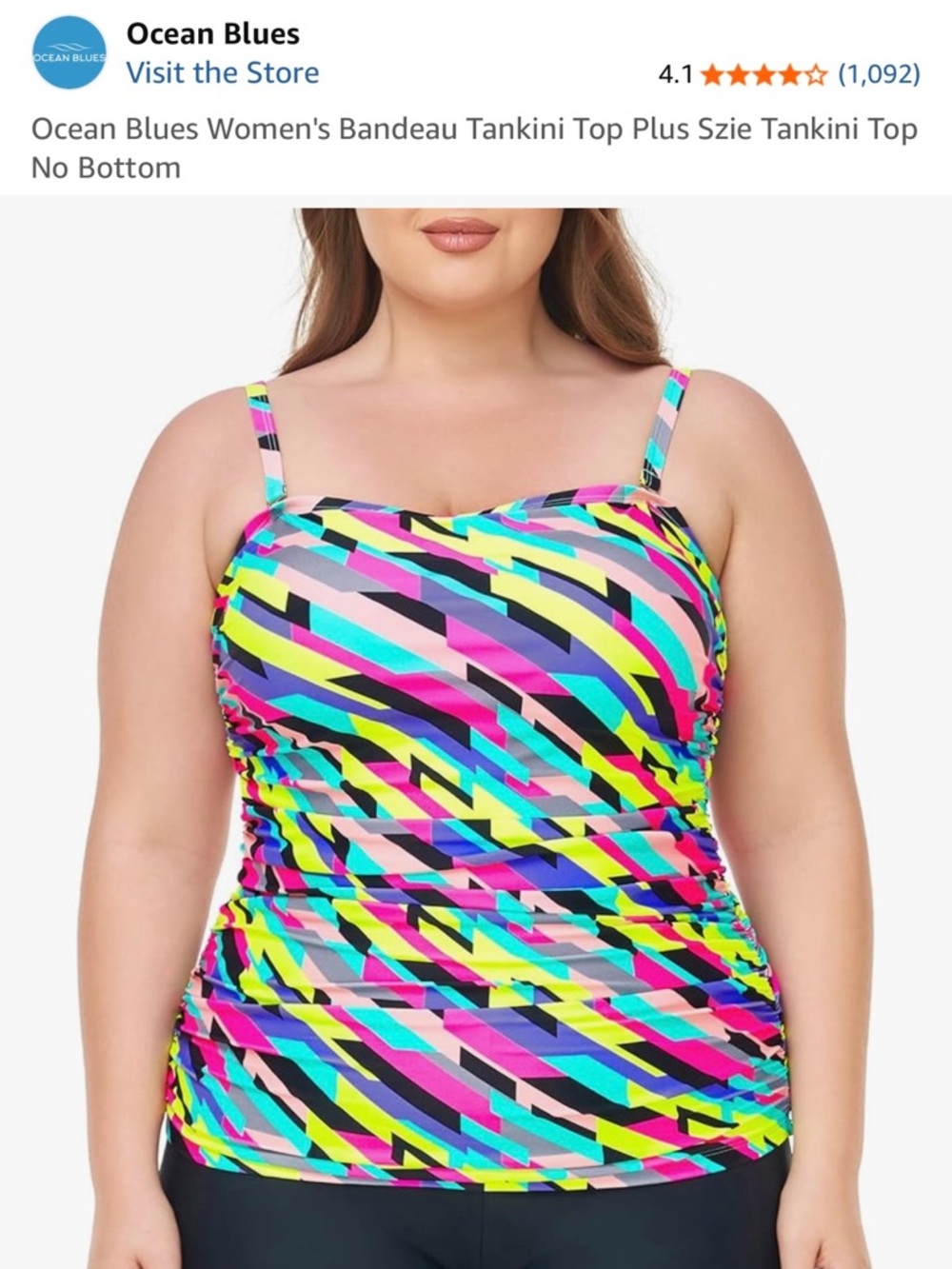 Ocean Blues Neon Geo Bandeau Tankini Top